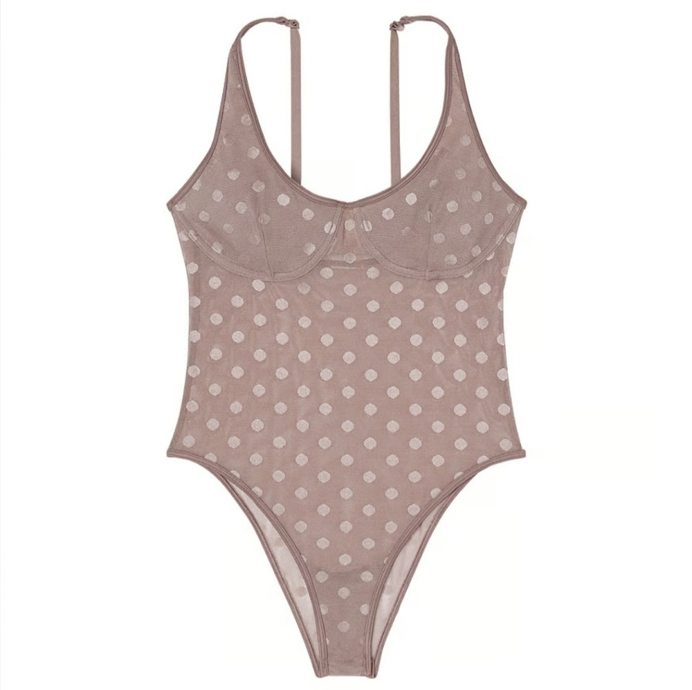 PINK Victoria's Secret Polka Dots Mesh Sheer Bodysuit. - Picture 3 of 15